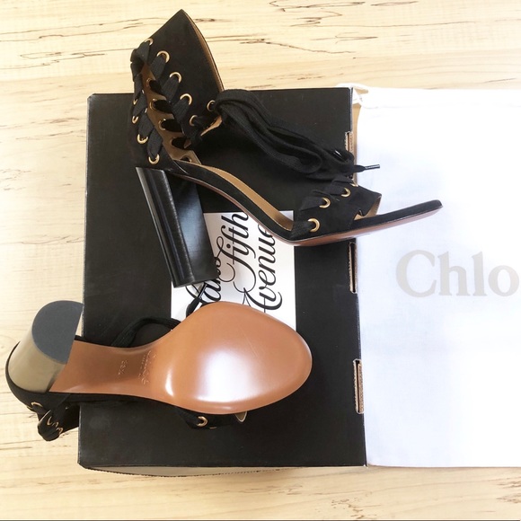 NIB Chloe Miles 38.5/ 8.5 Black Suede Ankle-Tie Lace up Sandals - Picture 9 of 10